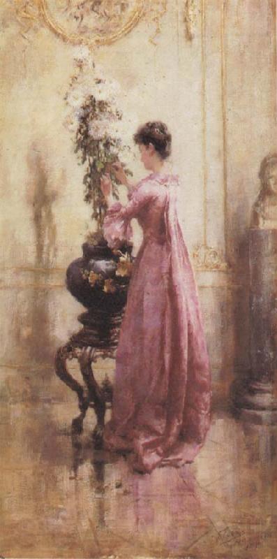 Eugene Joors Woman with Chrysanthemums France oil painting art